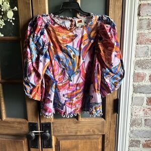 FARM Rio Multicolor Floral Puff-Sleeve Blouse